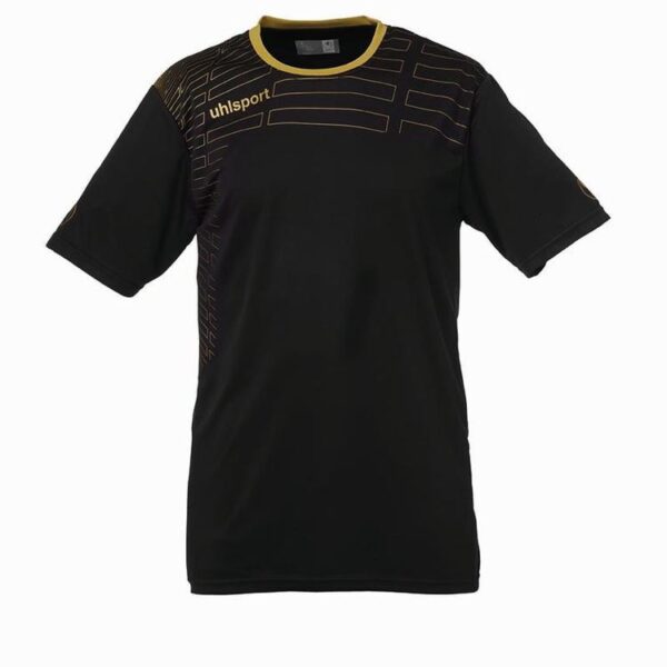uhlsport match team kit shirt shorts ss damen schwarz gold 100316802 gr